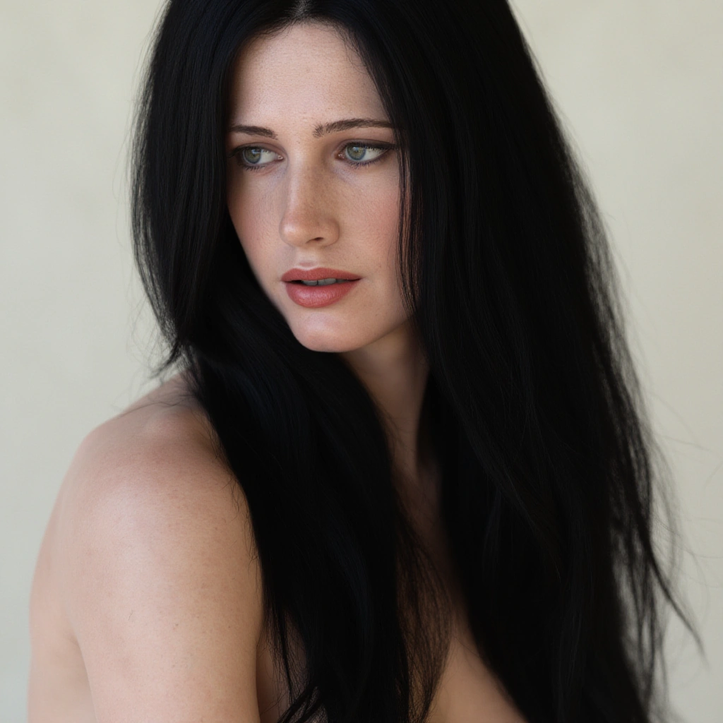 beauty-snow-white-perfect-face. perfect make up green eyes black long hair close up happy lady