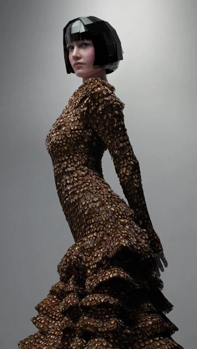 Lisa Gen LG in Alexander McQueen Dress | Cute Close-Up Portrait with Plastic Hair | Grey Dark Background - Meta RenderLab